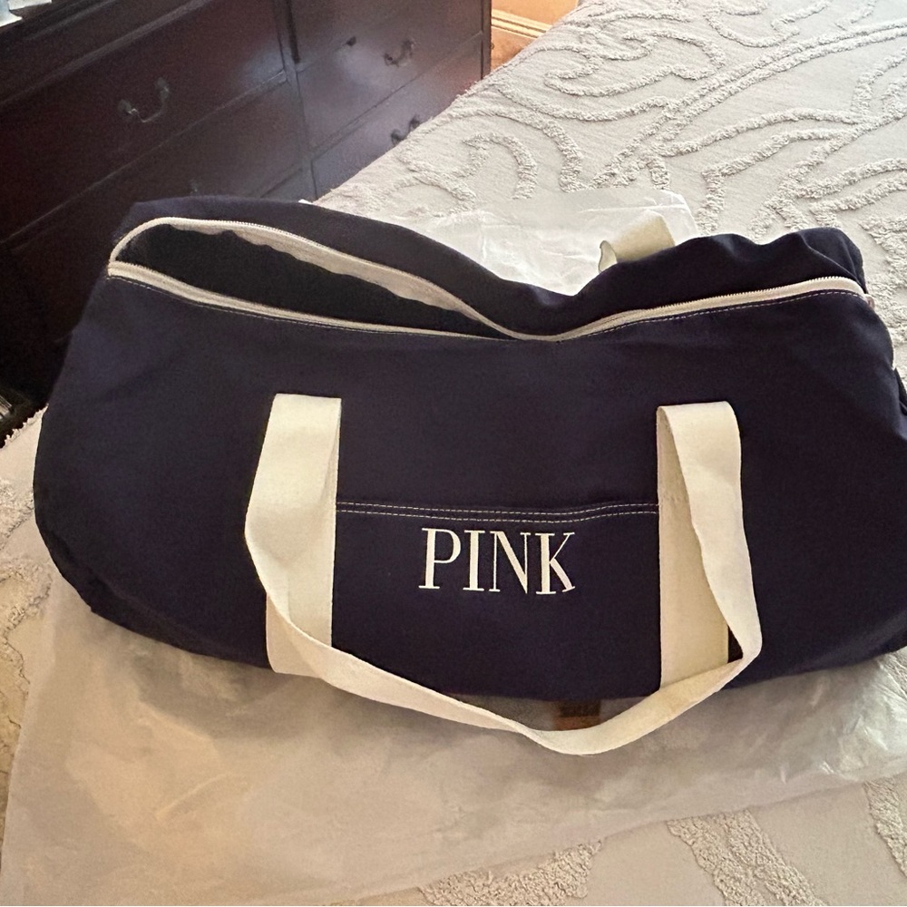 Large, new canvas navy duffle bag - PINK
